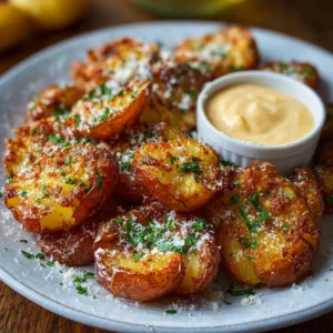 Crispy Parmesan Crusted Smashed Potatoes are irresistible bites!