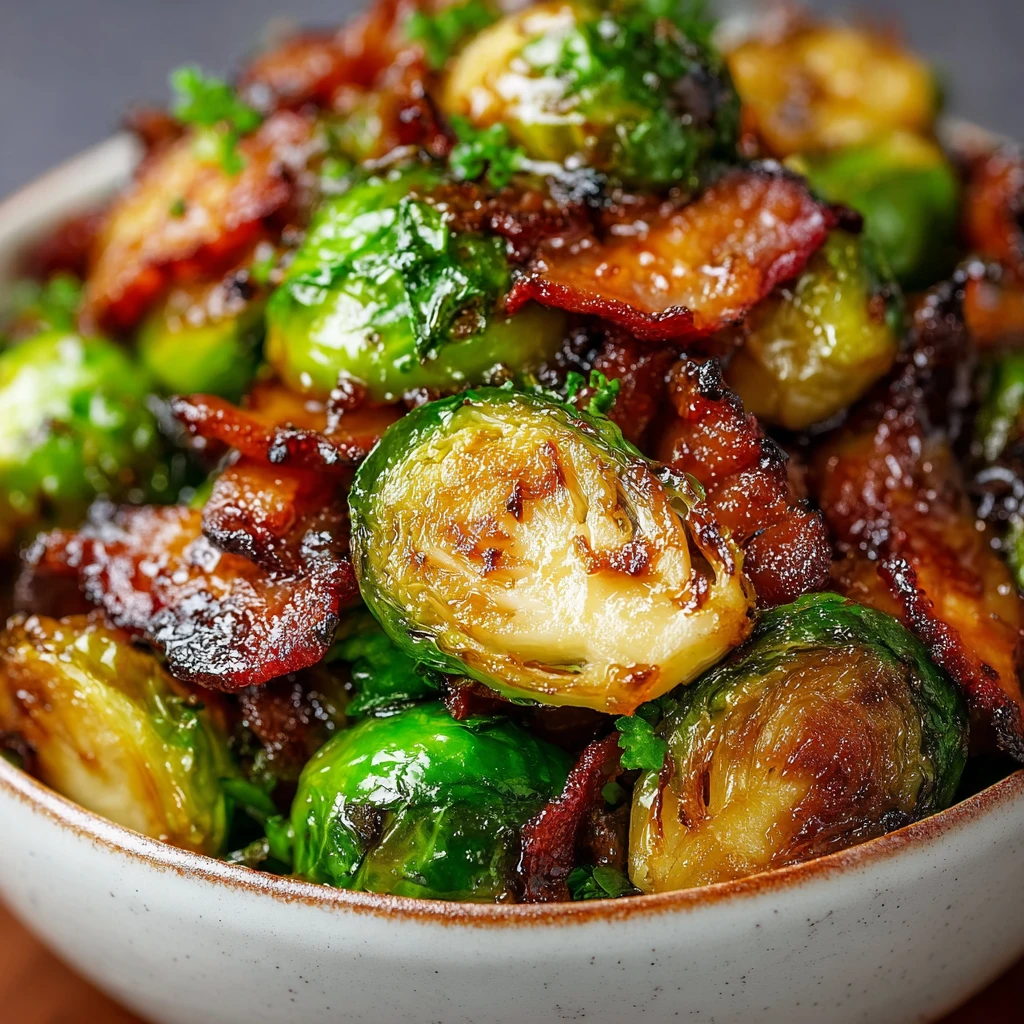 Crispy Brussels Sprouts with Maple Bacon Glaze delight!