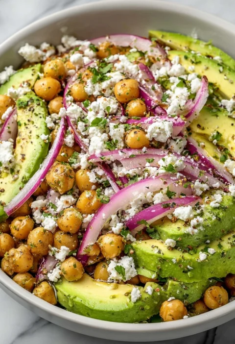 Easy Chickpea Feta Avocado Salad Recipe Healthy Chickpea Avocado Feta Salad Mediterranean Chickpea Salad With Feta And Avo...