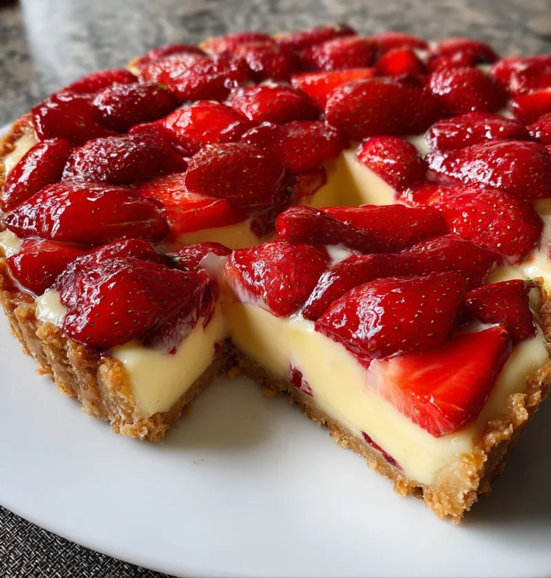 Fresh Strawberry Custard Tart Slice Summer Delight
