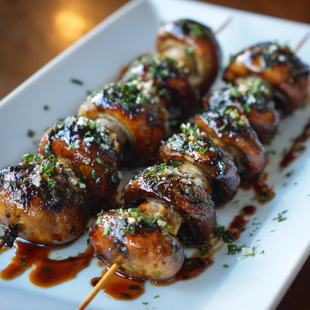 Balsamic Garlic Grilled Mushroom Skewers