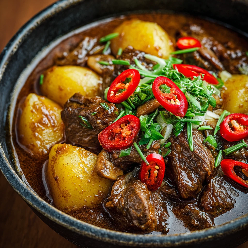 Beef and Mushroom Massaman Curry with Potatoes and Lime