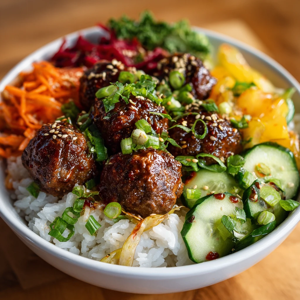 Korean BBQ Meatball Rice Bowls