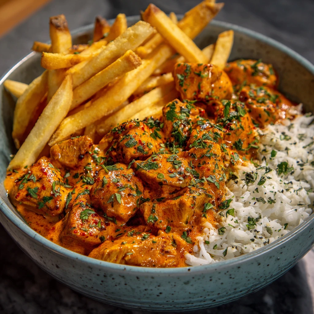 Butter Chicken Bowl with Rice & Fries