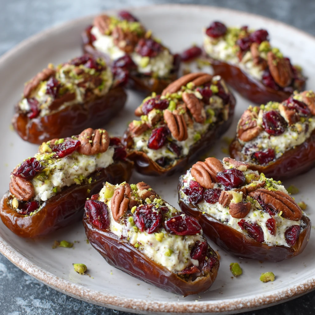 Cranberry Pecan Cream Cheese Stuffed Dates