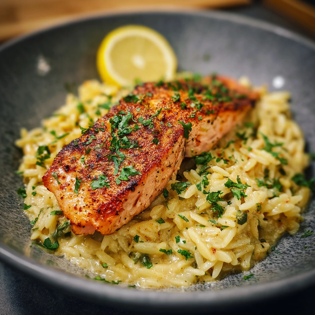 Creamy Lemon Orzo With Salmon