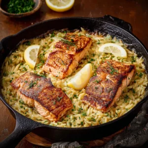 Creamy Lemon Orzo with Salmon
