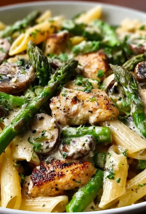 Creamy Mushroom Asparagus Chicken Penne