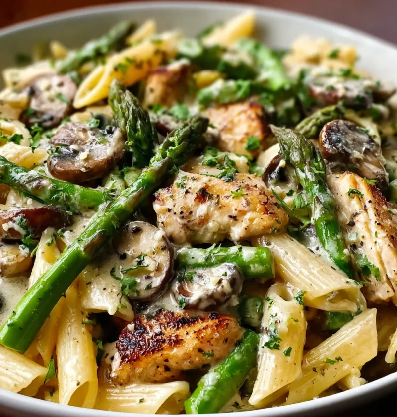 Creamy Mushroom Asparagus Chicken Penne