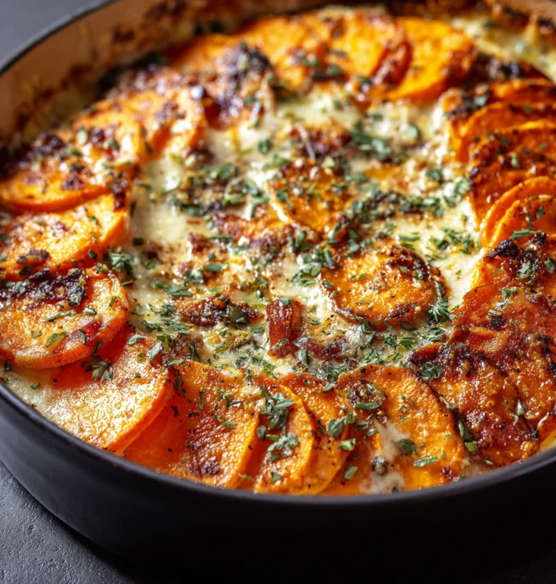 Creamy Sweet Potato Bacon Bake Recipe Coconut Milk Sweet Potato Casserole Bacon Herb Sweet Potato Bake Gluten-free Sweet P...