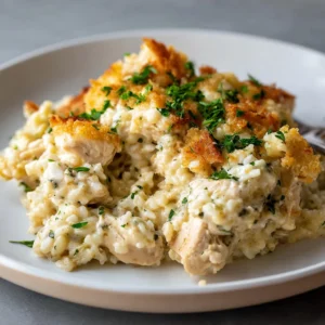 Easy Creamy Cheesy Chicken Riced Cauliflower Casserole
