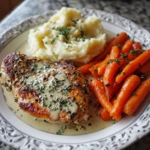 Creamy Herb Chicken with Mashed Potatoes & Glazed Carrots