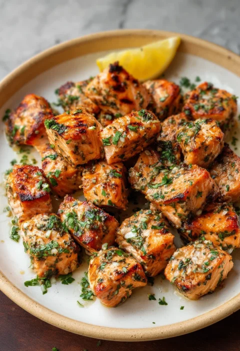 Easy Garlic Butter Salmon Bites Recipe Garlic Butter Salmon Bites For Dinner Keto Garlic Butter Salmon Bites Healthy Garli...