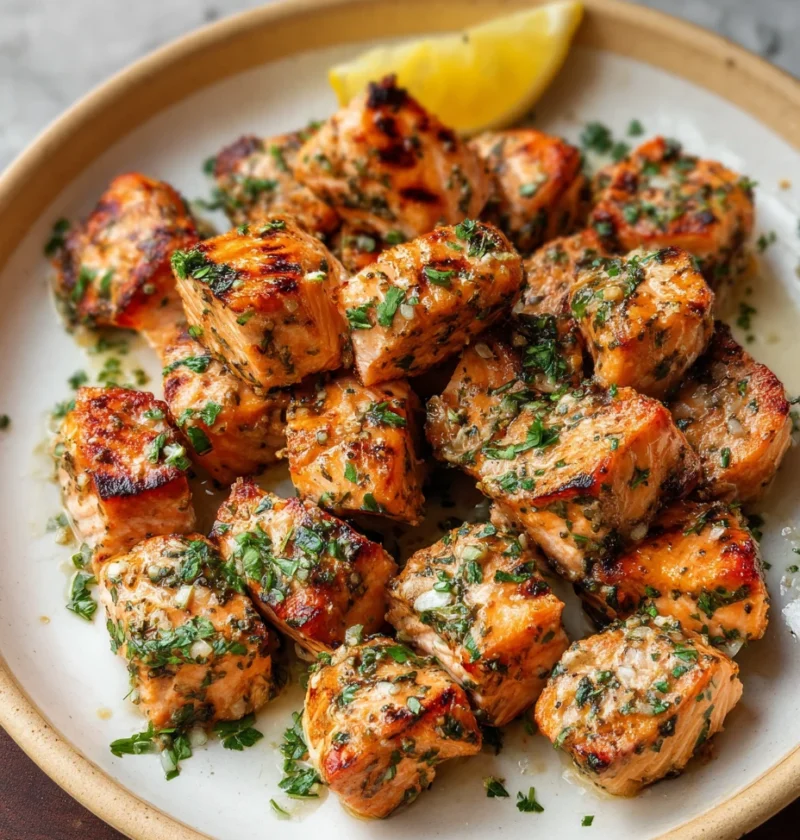 Easy Garlic Butter Salmon Bites Recipe Garlic Butter Salmon Bites For Dinner Keto Garlic Butter Salmon Bites Healthy Garli...