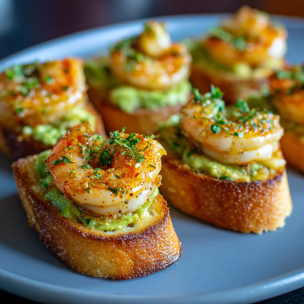 Garlic Shrimp Crostini With Avocado Toast