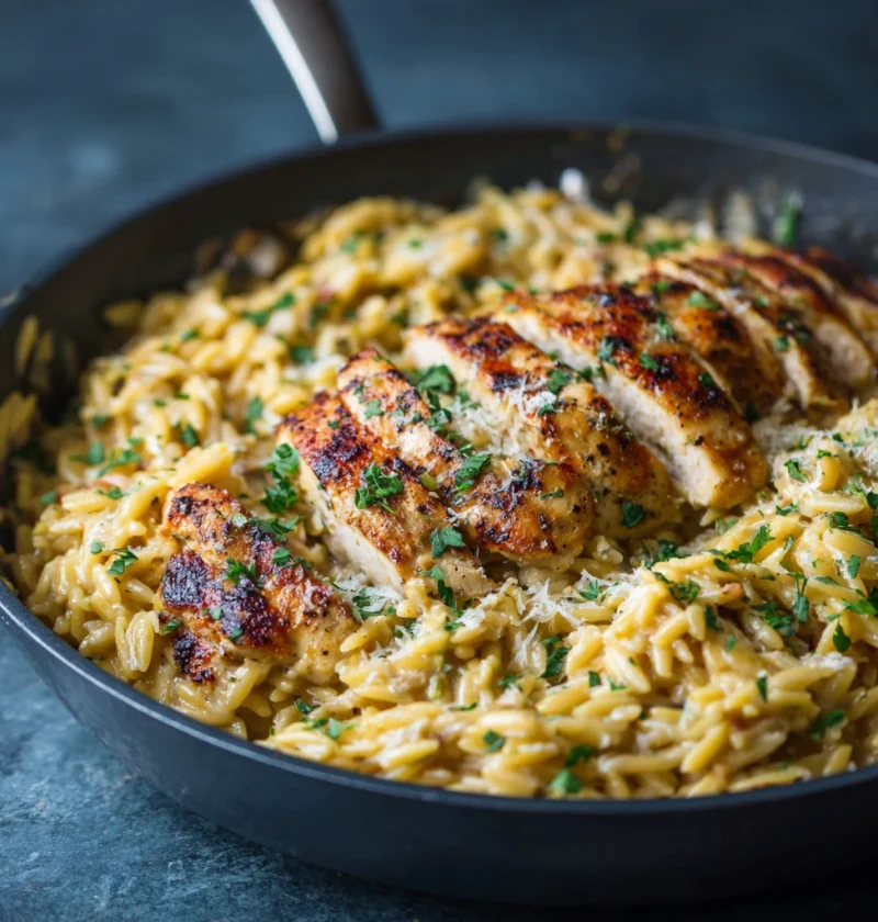 Easy One-pot Cajun Chicken Alfredo Orzo Recipe Healthy Cajun Chicken Alfredo Orzo Skillet Best Cheese For Cajun Chicken Or...