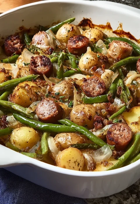 Easy Sausage Green Bean Potato Casserole Recipe Sausage Green Bean Potato Casserole Slow Cooker Healthy Sausage Green Bean...