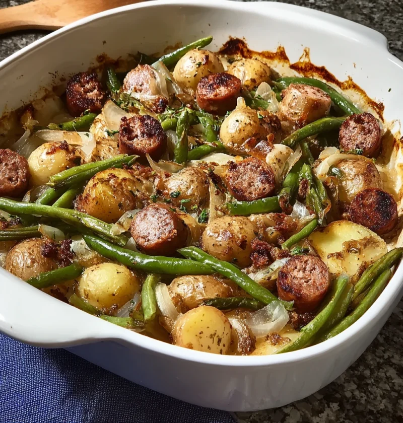 Easy Sausage Green Bean Potato Casserole Recipe Sausage Green Bean Potato Casserole Slow Cooker Healthy Sausage Green Bean...