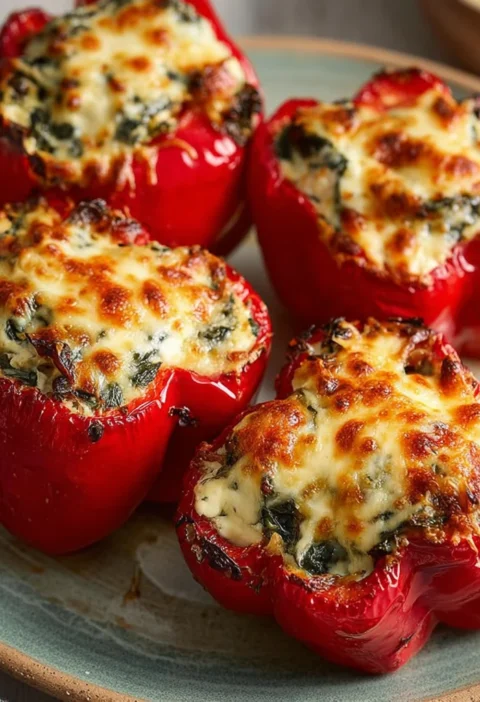 Easy Spinach And Feta Stuffed Peppers Recipe Low Carb Spinach Feta Stuffed Bell Peppers Vegetarian Spinach And Feta Filled...