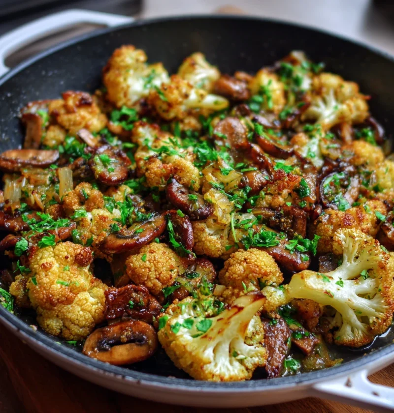 Garlic Cauliflower Mushroom Skillet Recipe Quick Garlic Cauliflower Mushroom Dish Easy Skillet Cauliflower Mushroom Garlic...