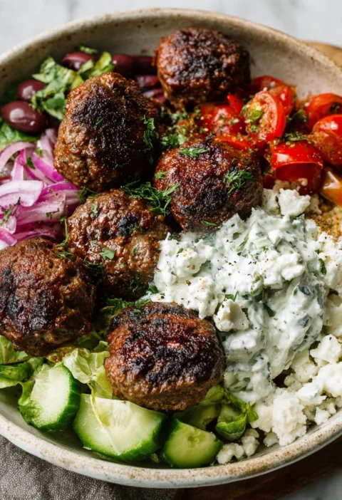 Greek Meatball Bowl Recipe Healthy Greek Meatball Bowl Mediterranean Diet Meatball Recipe Easy Greek Meatball Lunch Ideas ...