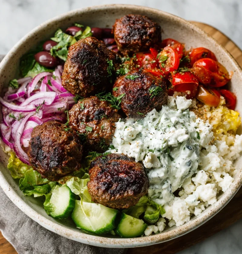 Greek Meatball Bowl Recipe Healthy Greek Meatball Bowl Mediterranean Diet Meatball Recipe Easy Greek Meatball Lunch Ideas ...