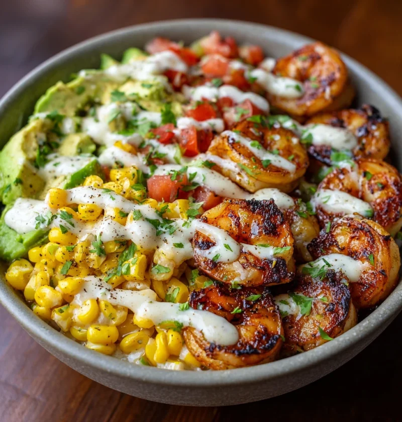 Grilled Shrimp Bowl Recipe Avocado Corn Salsa Shrimp Bowl Healthy Shrimp Avocado Bowl Easy Creamy Garlic Sauce Recipe Low ...