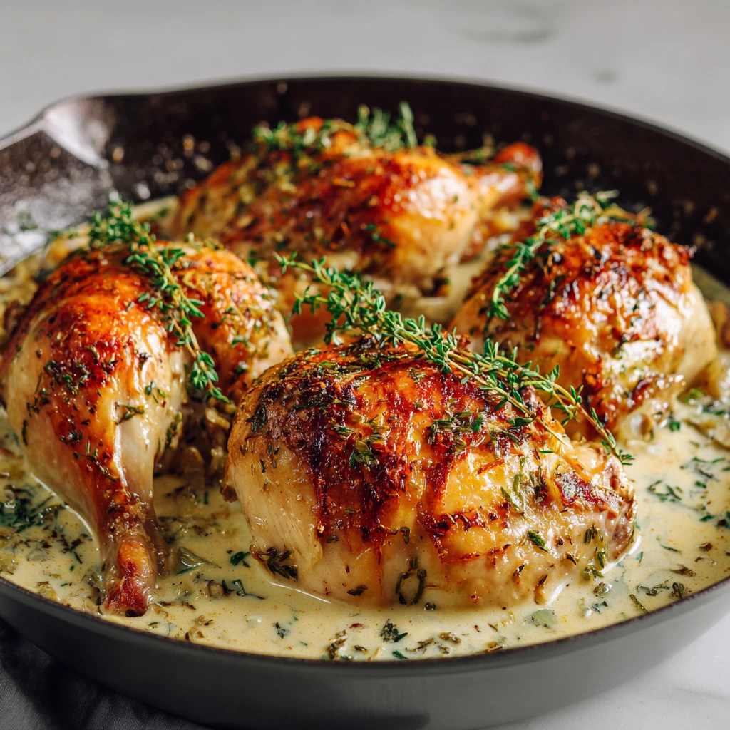 Herb Roasted Chicken in Creamy White Wine Sauce