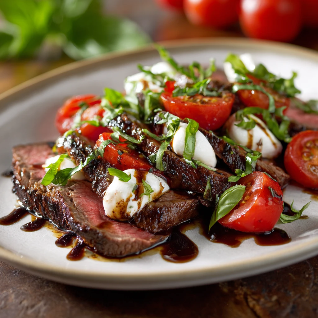 Juicy Flank Steak Caprese with Balsamic Dressing