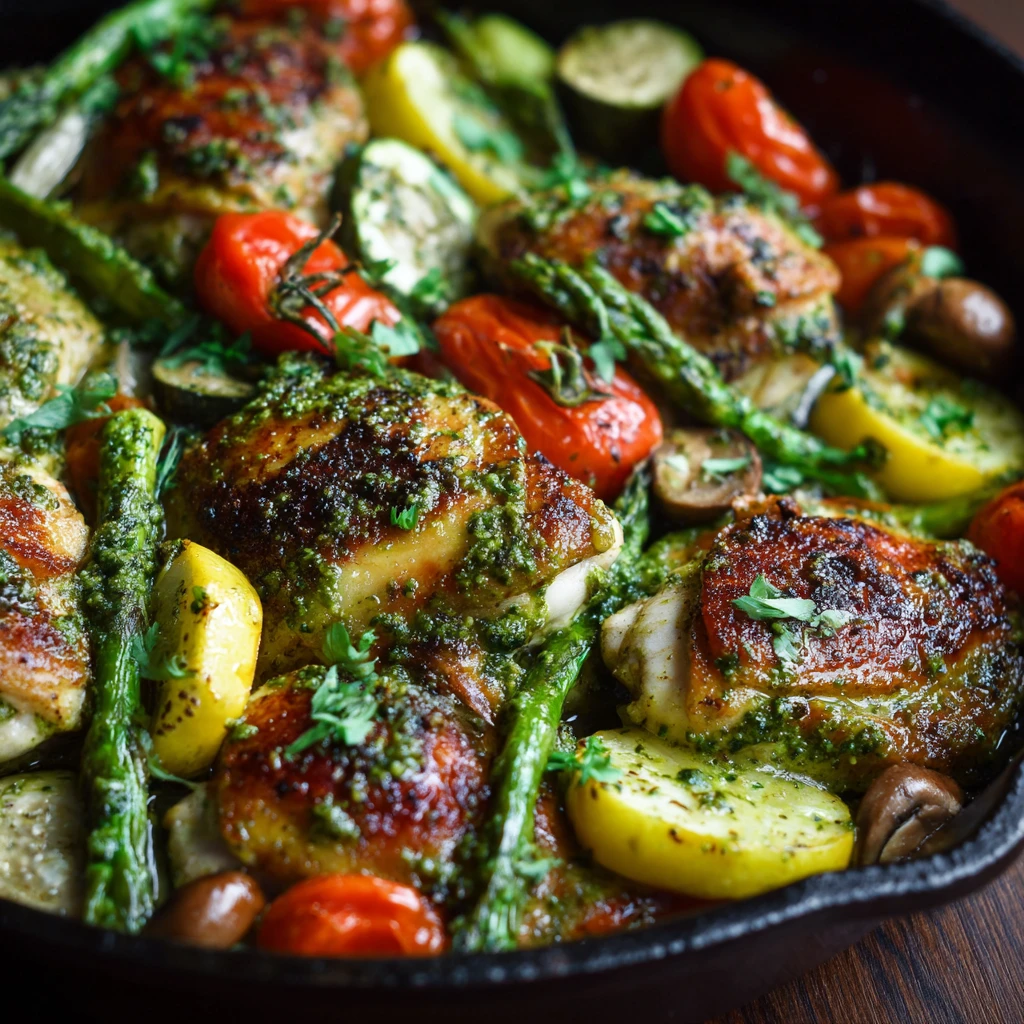 One Pan Pesto Chicken and Veggies