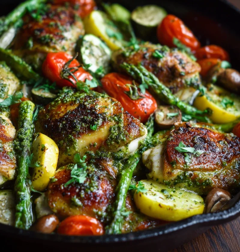 One Pan Pesto Chicken And Veggies Recipe Easy Pesto Chicken And Vegetables Healthy One Skillet Chicken Pesto Best Chicken ...