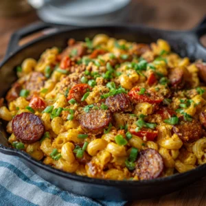One-Skillet Smoky Cajun Sausage Cheese Mac