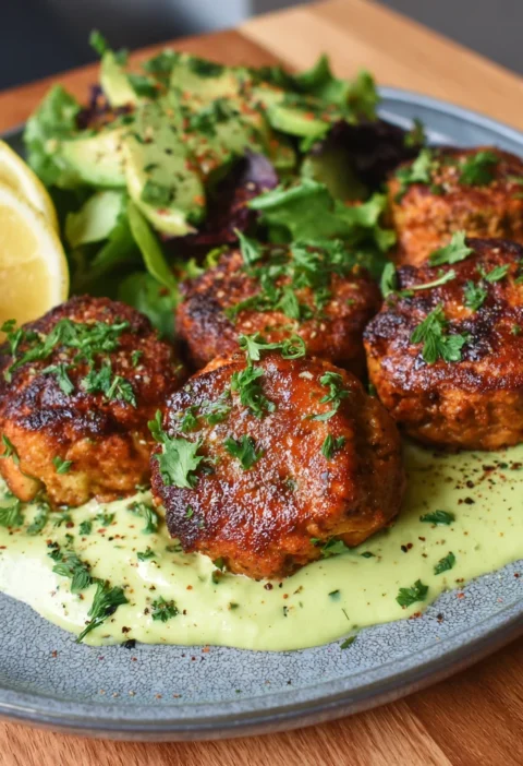 Salmon Balls Creamy Avocado Sauce Healthy Dinner