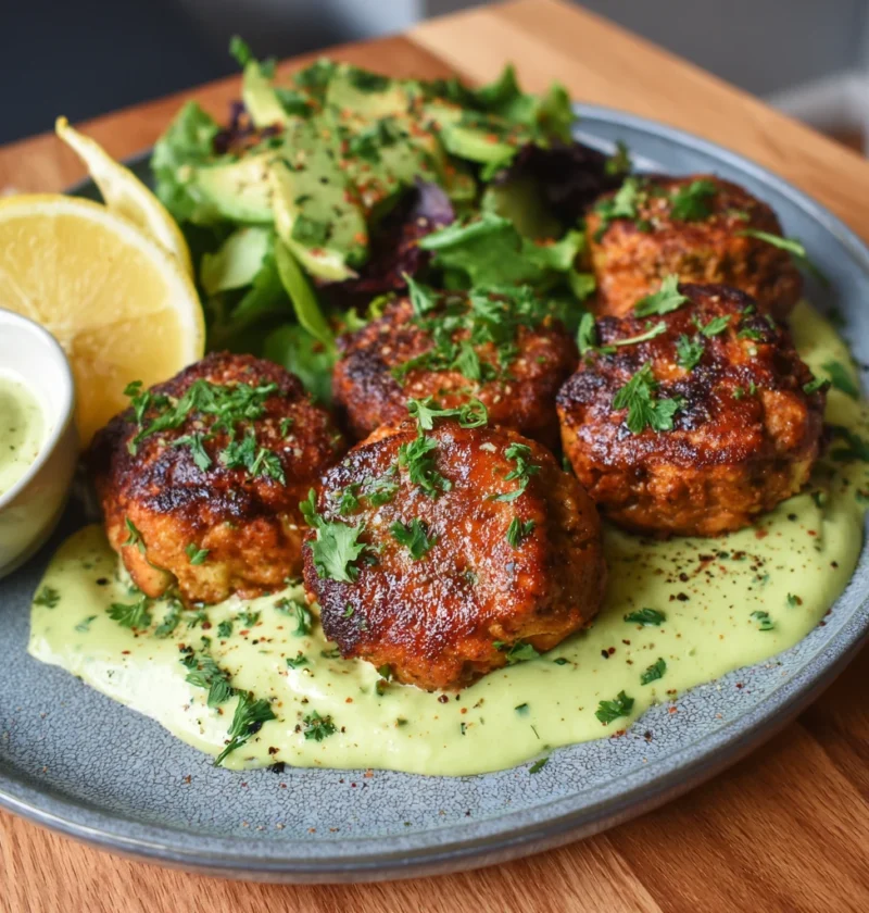 Salmon Balls Creamy Avocado Sauce Healthy Dinner