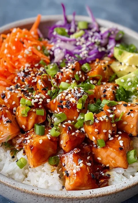 Savory Spicy Salmon Bowl Recipe Quick Spicy Salmon Dinner Ideas Flavor-packed Salmon Bowl Meal Easy Spicy Salmon Rice Bowl...