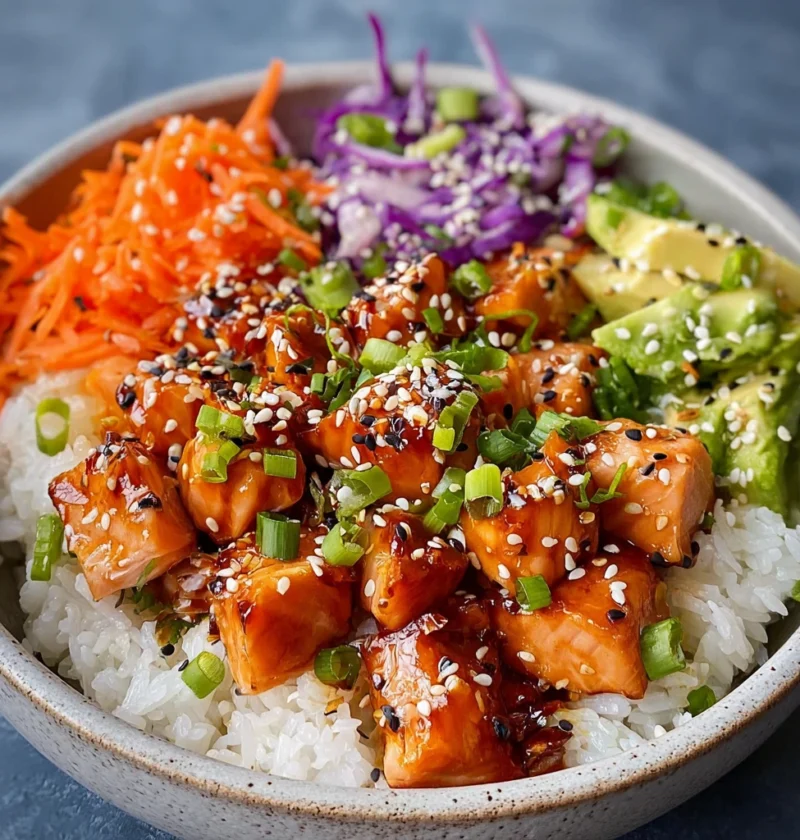 Savory Spicy Salmon Bowl Recipe Quick Spicy Salmon Dinner Ideas Flavor-packed Salmon Bowl Meal Easy Spicy Salmon Rice Bowl...