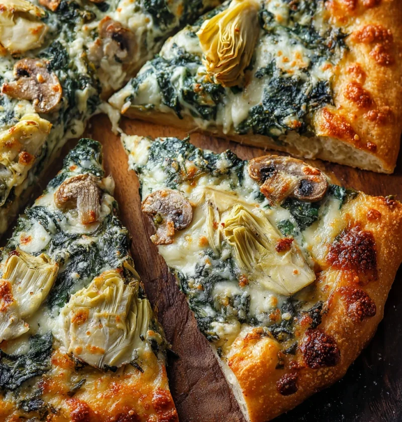 Spinach Artichoke Mushroom Pizza Creamy Cheese Topping