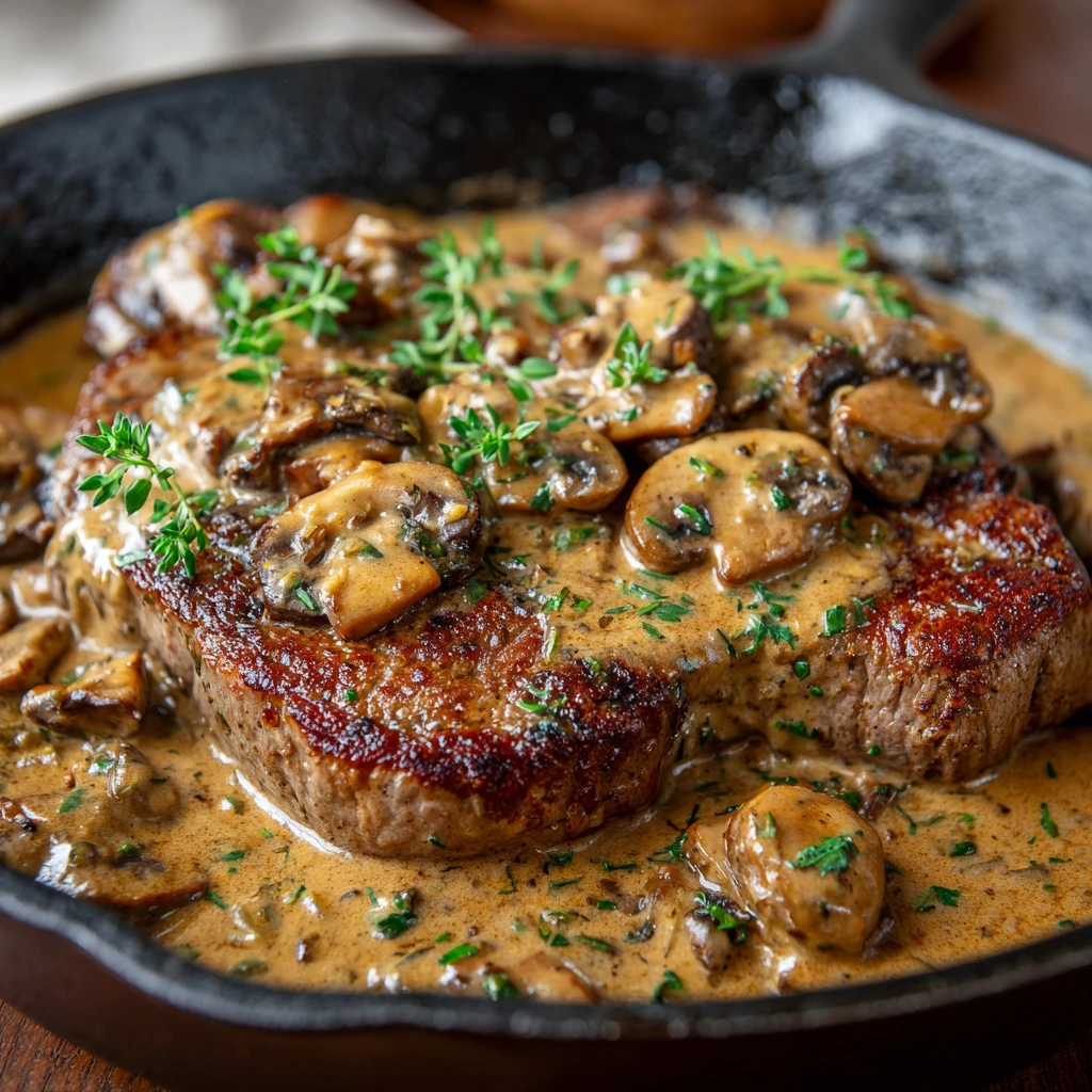 Steak Diane With Mushroom Cream Sauce