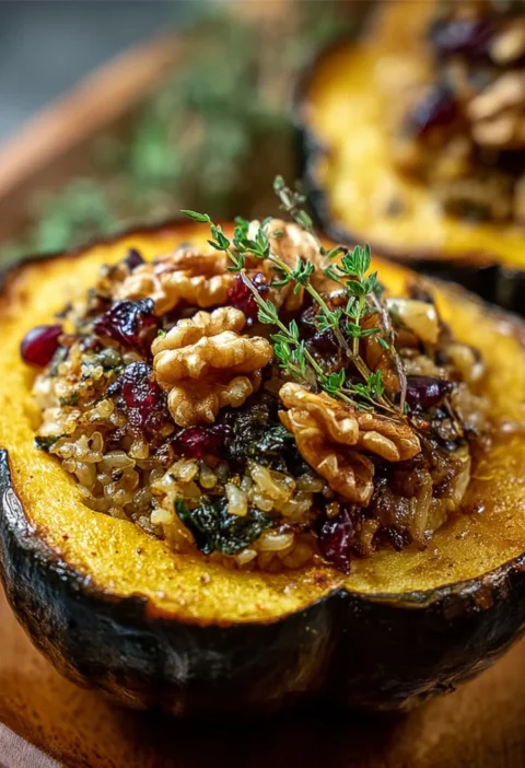 Stuffed Acorn Squash Walnuts Herbs