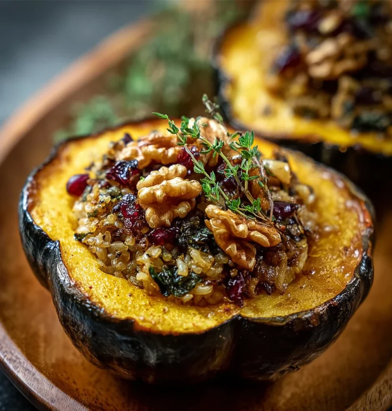Stuffed Acorn Squash Walnuts Herbs