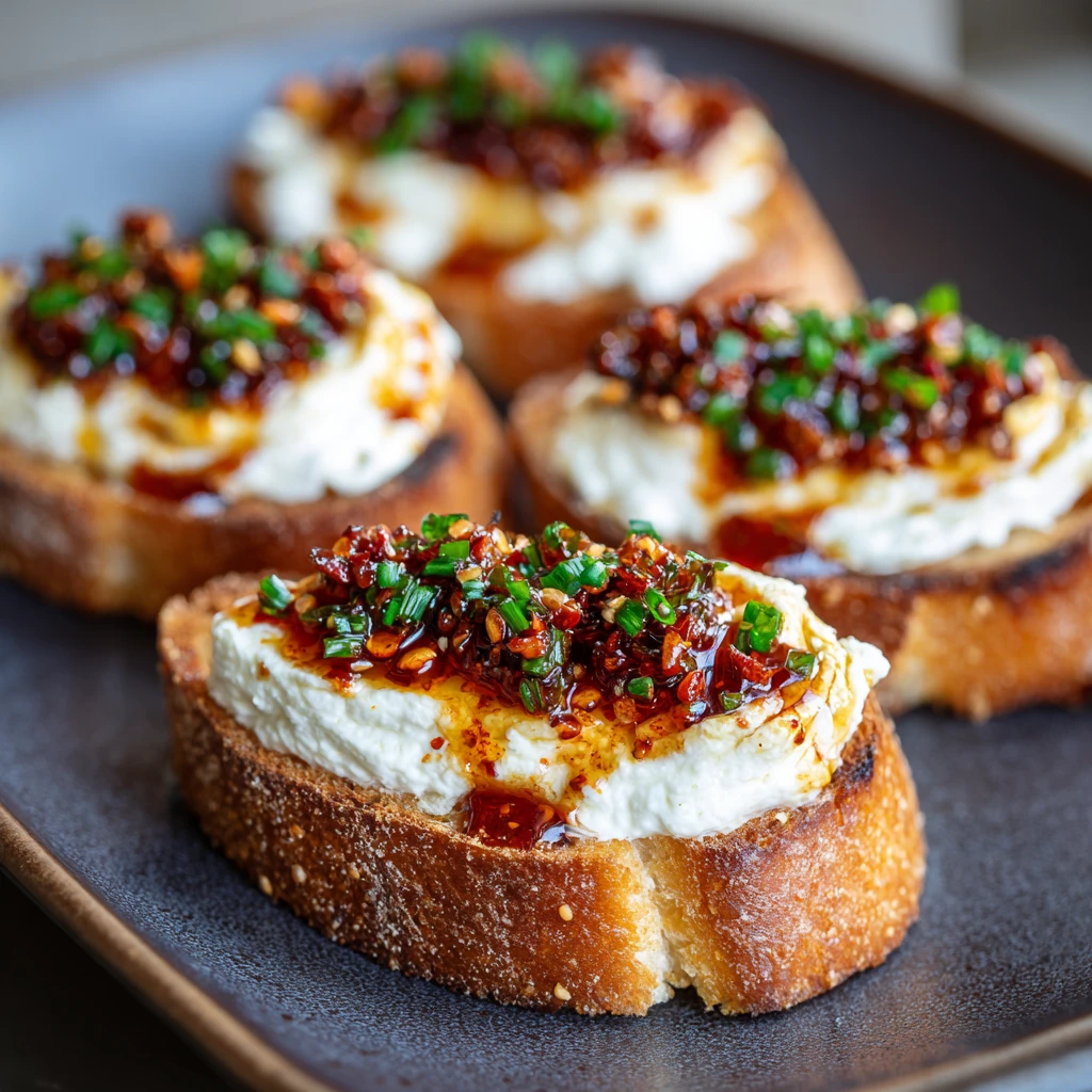 Sweet and Spicy Whipped Feta Crostini with Hot Honey Magic