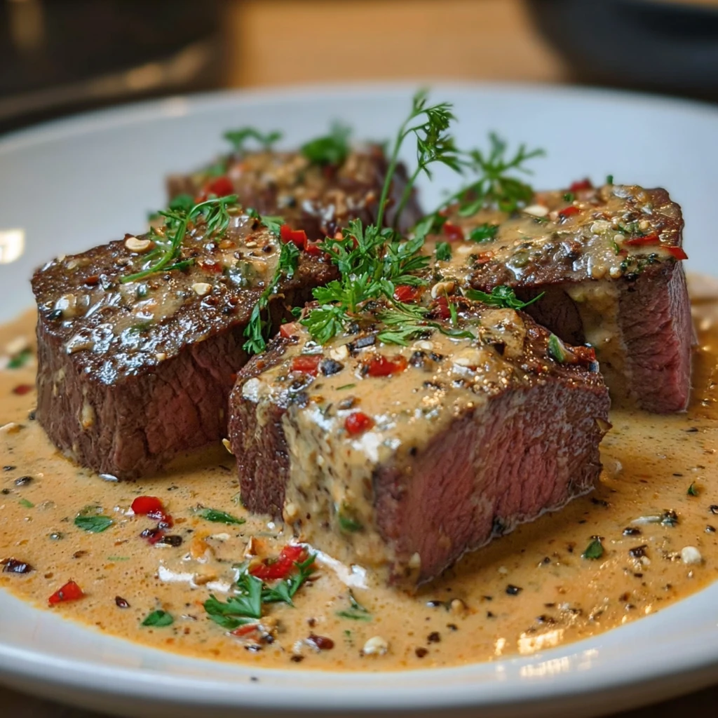 Tender Beef Fillet with Creamy Pepper Sauce home made
