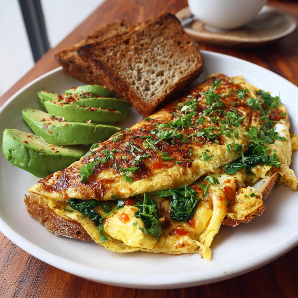Veggie Omelette with Avocado & Sourdough Toast : perfect combo for breakfast