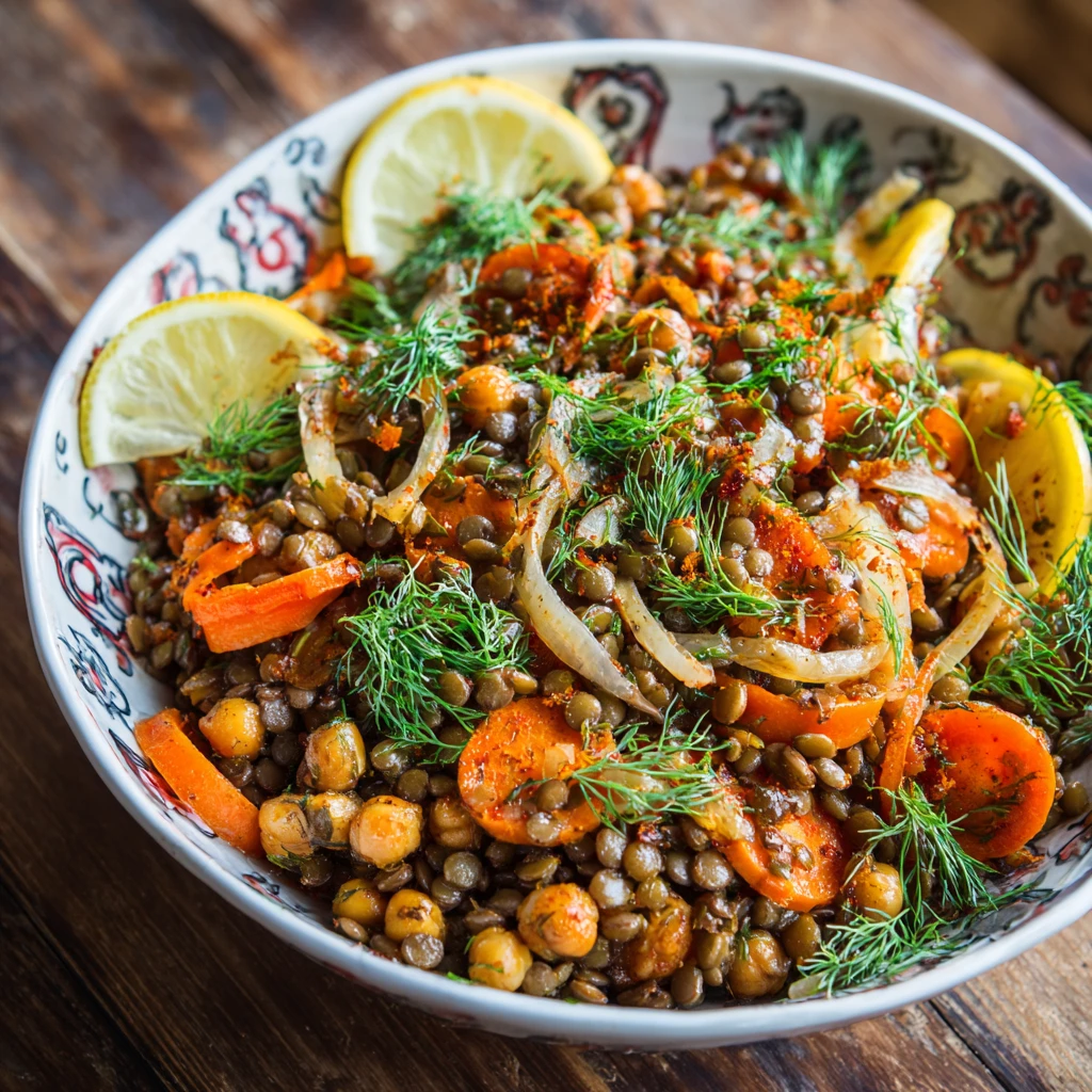 Amazing Warm Chickpea and Lentil Salad with Carrots Delight