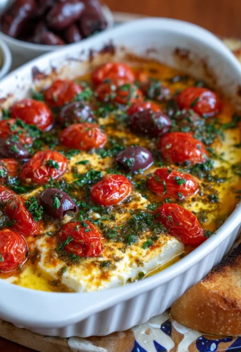 Baked Feta Cheese Tomatoes Olives Appetizer
