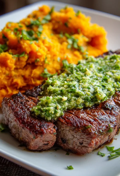 Best Steak With Green Sauce Recipes Easy Mashed Sweet Potatoes Side Homemade Green Sauce For Steak Healthy Steak And Sweet...