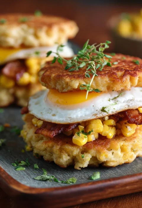 Corn Fritter Breakfast Sandwiches Tasty Morning Boost