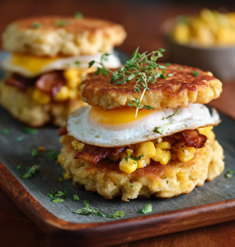 Corn Fritter Breakfast Sandwiches Tasty Morning Boost
