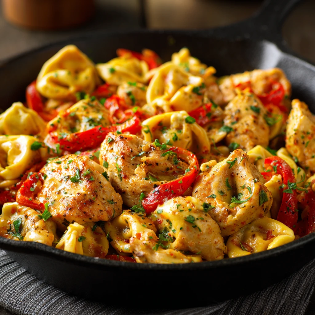 Cowboy Butter Garlic Chicken Tortellini with Fire-Roasted Red Peppers
