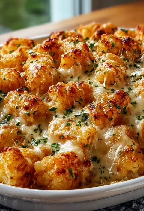 Creamy Chicken Alfredo Tater Tot Bake Recipe Easy Chicken Alfredo Tater Tot Casserole Best Tater Tot Bake With Chicken Alf...